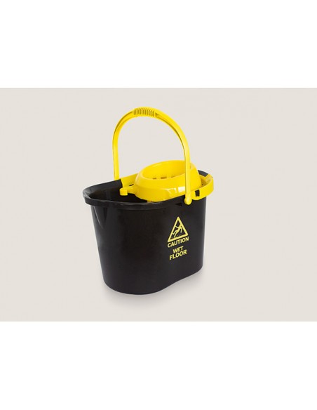 Cubo Caution Con Escurridor Negro y Amarillo, 15 l.